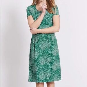 Boden Emmeline Midi Jersey Dress-Green/White Polka Dots-Women Size 12 Long/Tall